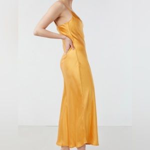 Oak and Fort Yellow Midi Satin Slip Dress NWT